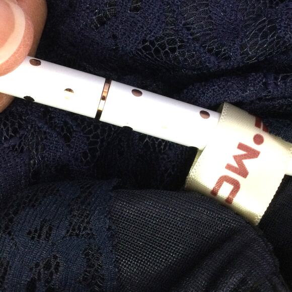 XJF.MC Whimsigoth Navy Feminine Romantic Lace Long Sleeve Knee Length Dress M - Picture 13 of 13